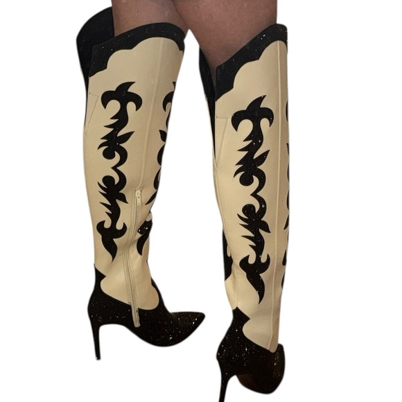 INC International Concepts Black and Cream Heeled Boots - Picture 10 of 13